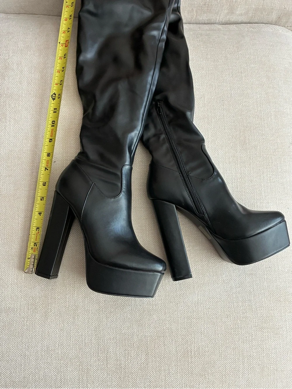 Black Platform Knee-High Boots - Women